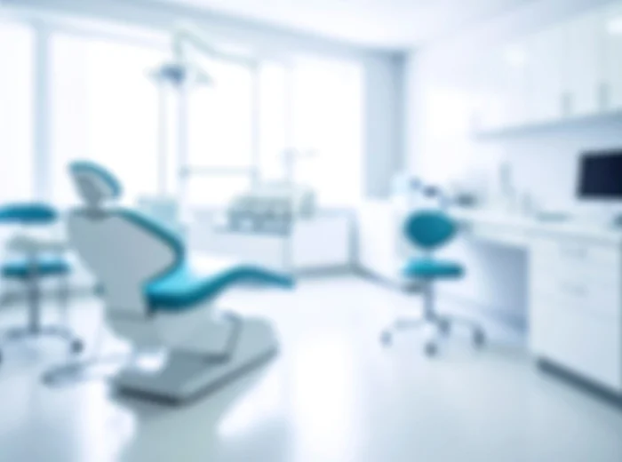 Blurry image of a white dental clinic with blue features.