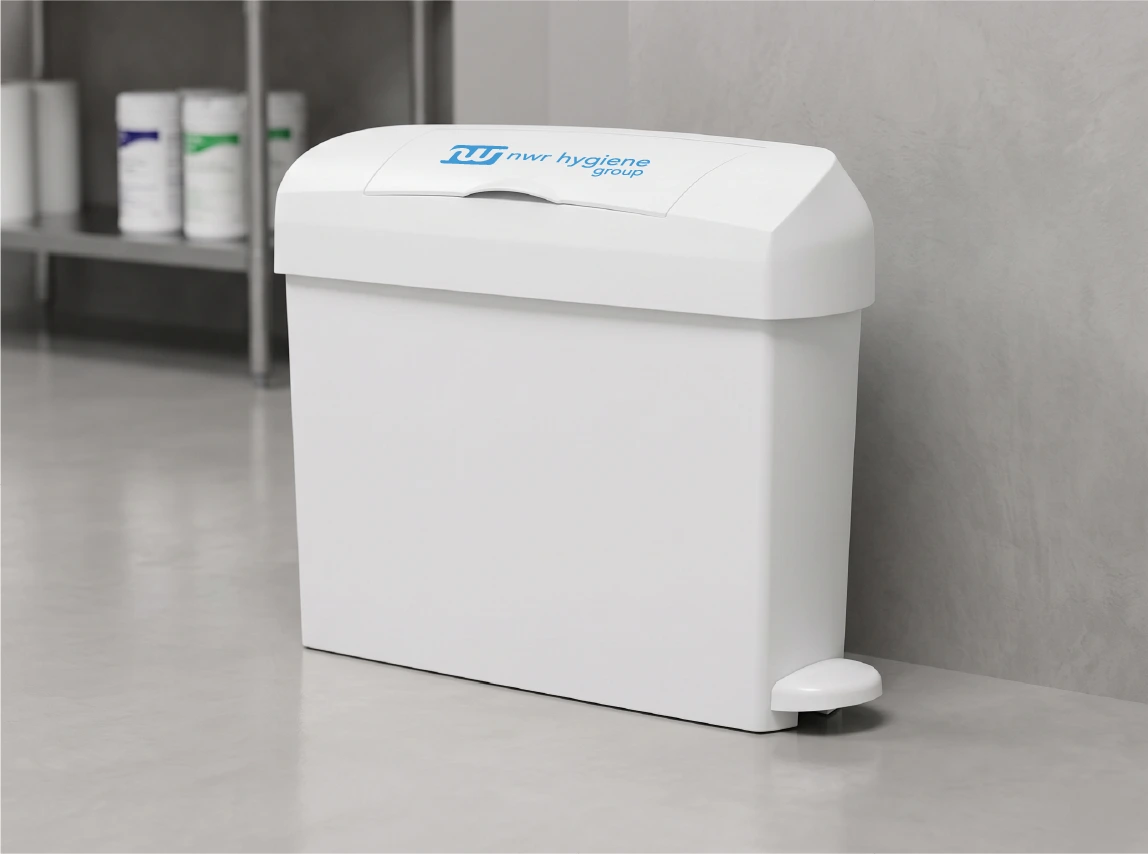 White NWR Hygiene Group sanitary bin in a cubicle.